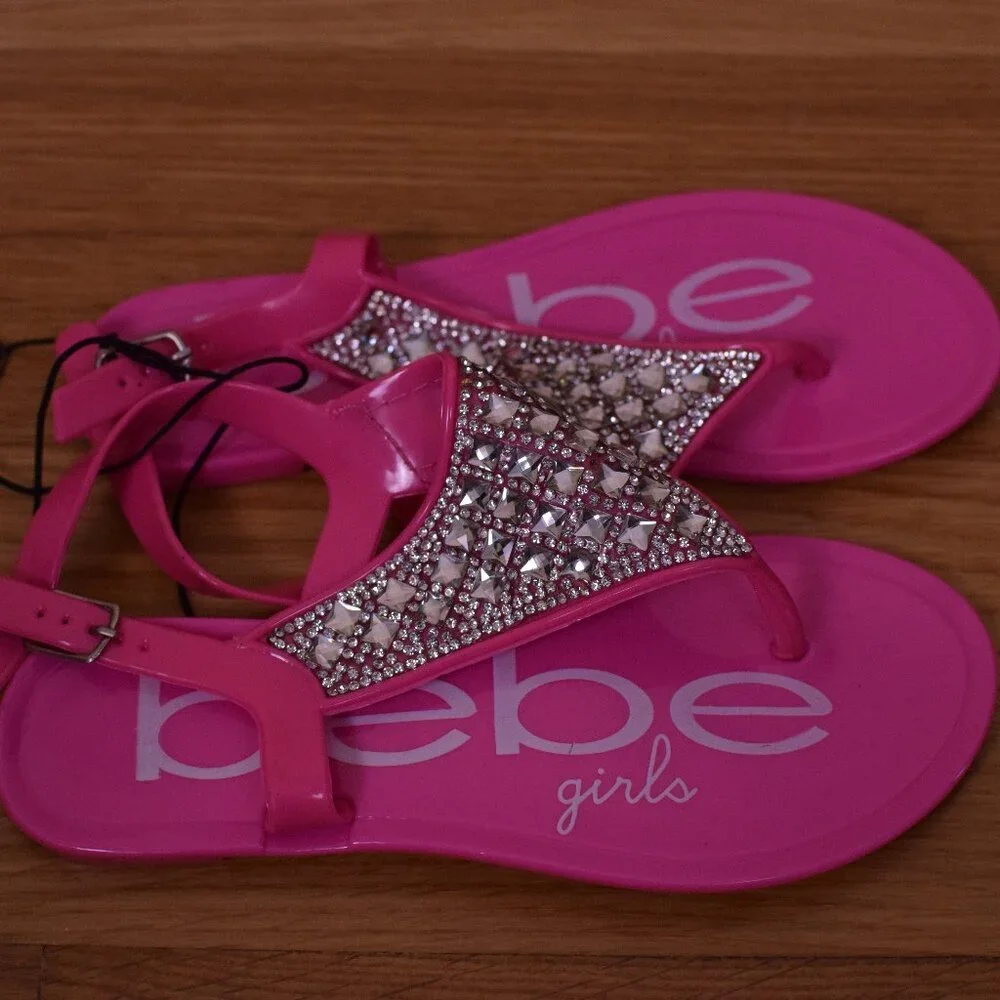 *NWT* Girls BeBe Barbie Pink Rhinestone Sequin Sandals - Size Girls S11/12